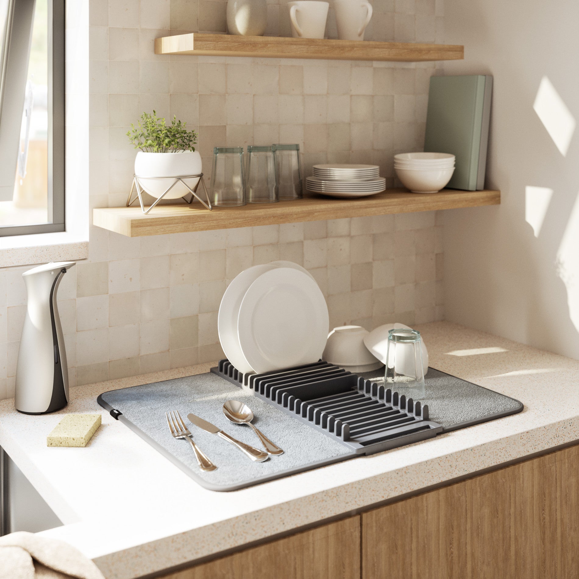 UDry Dish Drying Rack with Mat - Image 2